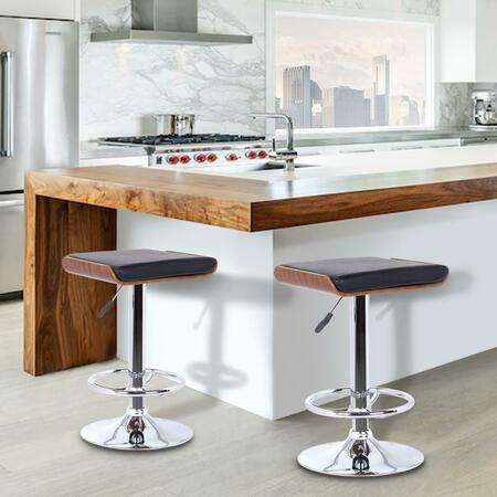 ARMEN LIVING Java Barstool in Chrome with Walnut wood Black Faux Leather LCJABABLKWA